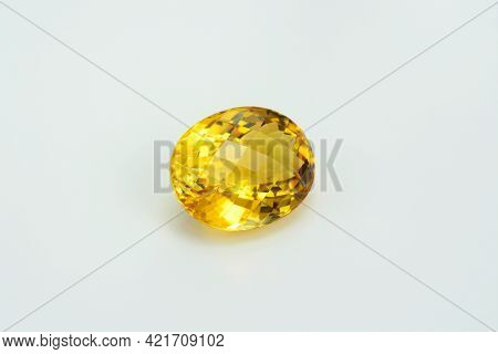 Natural Yellow Brazilian Citrine Quartz Oval Checker Faceted Gemstone. Unheated, Clean, Transparent,