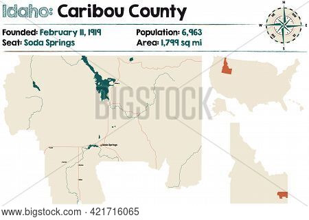 Large And Detailed Map Of Caribou County In Idaho, Usa.