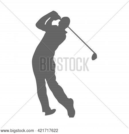 Golf. Silhouette Of An Athlete Playing Golf. The Athlete Hit The Ball With A Stick. Flat Style, Isol