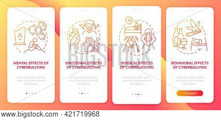 Cyberharassment Aftermaths Onboarding Mobile App Page Screen With Concepts. Physical Problems Walkth
