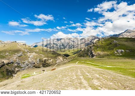 Mountains at Castle Hill. This area is well known to climbers and people liking bouldering. Canterbury, New Zealand
