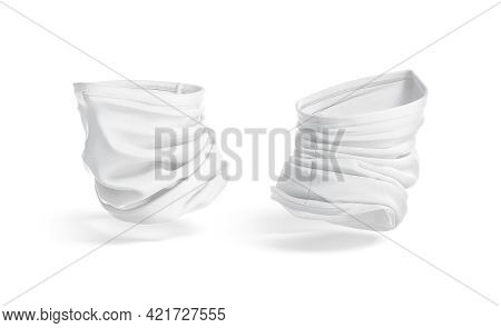 Blank White Neck Gaiter Mockup, Half-turned View, Side And Back, 3d Rendering. Empty Protect Headban
