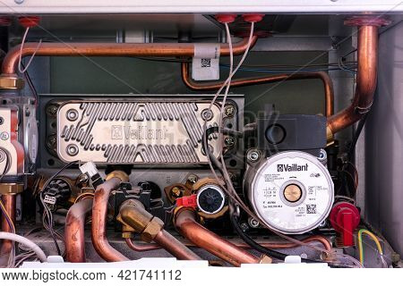 Tambov, Russian Federation - March 04, 2021 Close-up Of Electronics And Controls Box Inside Of Vaill