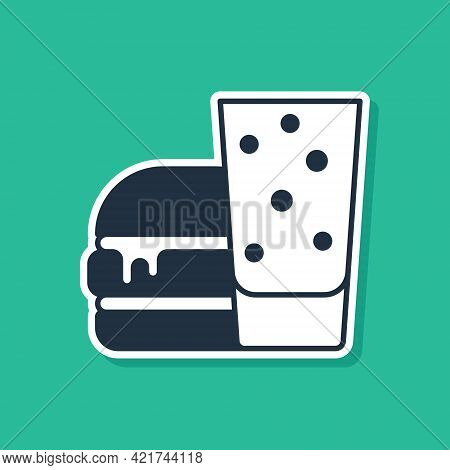 Blue Burger Icon Isolated On Green Background. Hamburger Icon. Cheeseburger Sandwich Sign. Fast Food