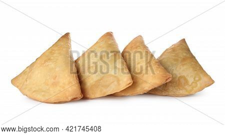 Fresh Delicious Crispy Samosas On White Background