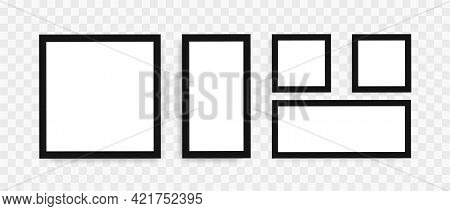 Blank Photo Frames Mockup Set. Black Frames Set In Realystic Style On Transparent Background. Modern