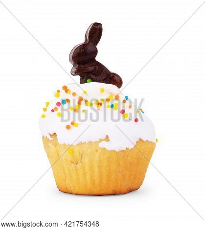 Chocolate Easter Bunny, Isolated On White Shot, Decoration, Season, Design, Spring, Red, And, Easter