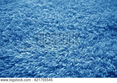 Bath Towel Texture With Blur Effect In Navy Blue Color. Abstract Background And Texture For Design.