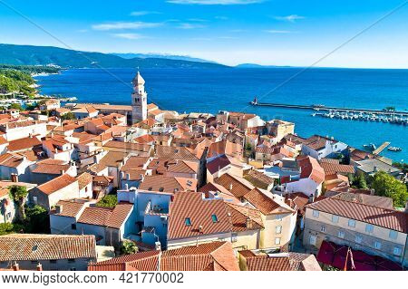 Historic  Adriatic Town Of Krk Aerial View, Island Of Krk, Kvarner Bay Of Croatia