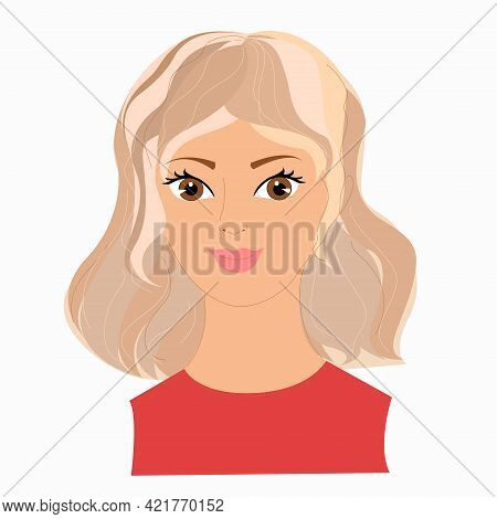 Portrait Of A Girl With Limp Hair And Brown Sleeves With A Smile. Isolated Element On White Backgrou