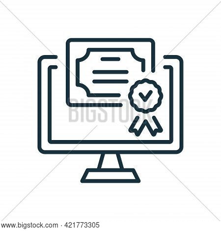 Online Diploma Line Icon. Digital Online And Distance Education Concept. Certificate With License Ba