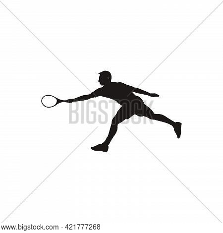 Sport Man Swing His Tennis Racket Horizontally To Reach The Ball Silhouette - Tennis Athlete Forehan