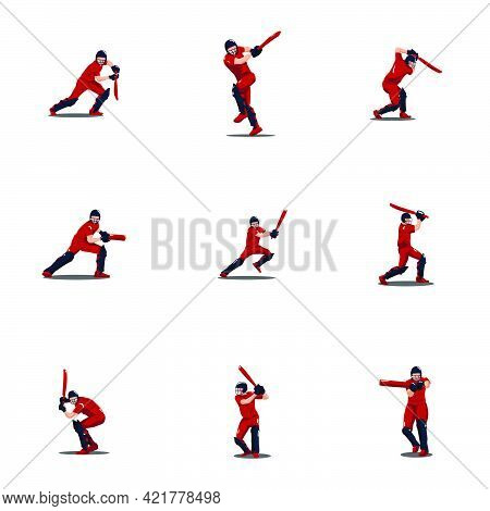 sport man hit the ball on cricket game cartoon set - cricket athlete cartoon set hit the ball isolated on white