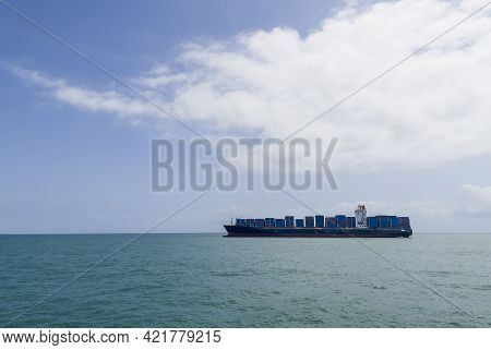 Container Ship Or Container Ship Loaded With Containers Freight On The Indian Ocean Waves Near The Z