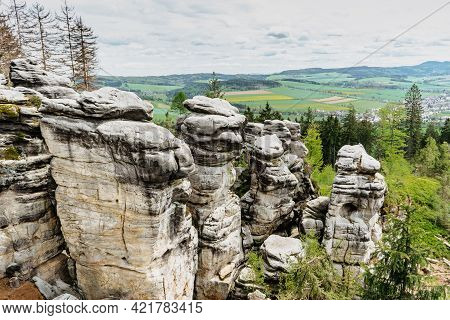 Panoramic View Of Ostas Nature Reserve And Table Mountain,broumov Region,czech Republic.rocks,caves,