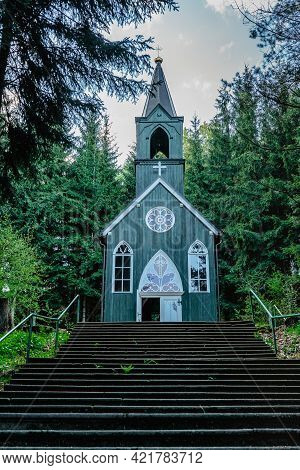 Wooden Rural Chapel Called Tichackova Kaple In Broumovsko Region,czech Republic.catholic Church In S