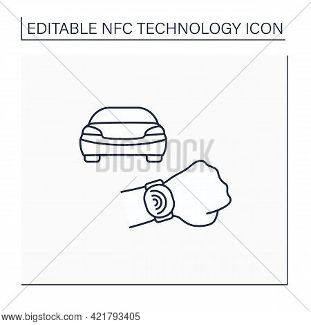 Nfc Line Icon. Safety Payment System On Smart Watch. Fast Driving Fines Paying. Modern Technology. N