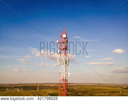 Telecommunication Tower Of 4g And 5g Cellular. Base Station Or Base Transceiver Station Telecom. Wir