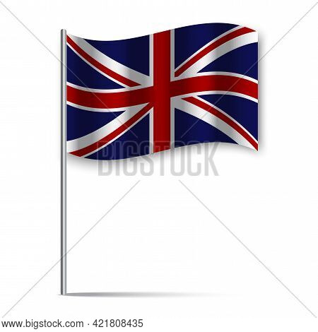 Icon With England Flag Stick On White Background. British Flag, United Kingdom Flag. Vector Illustra