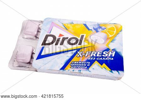Tyumen, Russia-may 25, 2021: Dirol X Fresh Blueberry And Citrus Brands Dirol, Was Acquired By Cadbur