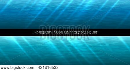 Underwater Seamless Background. Water Marine Blue, Deep Aquatic, Vector Illustration