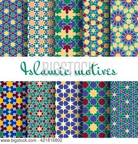 Arab Spring Seamless Pattern Set. Background Design Wallpaper, Retro Ornament. Vector Illustration