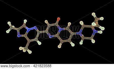 Risdiplam Drug Molecule, 3D Illustration. A Medication Used To Treat Spinal Muscular Atrophy