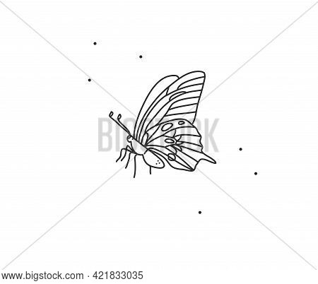 Hand Drawn Vector Abstract Stock Flat Graphic Illustration With Logo Element, Bohemian Magic Art Of 