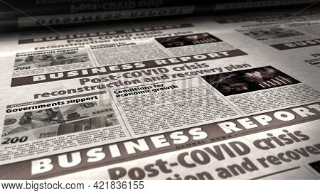 Post-covid Crisis Reconstruction And Recovery Plan Retro Newspaper Illustration