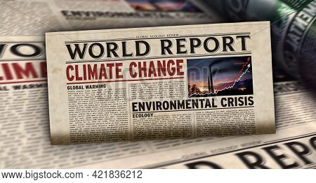 Climate Change World Report Retro Newspaper Printing Press