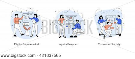 E-commerce And Customer Attraction Concept. Digital Supermarket, Loyalty Program, Consumer Society. 