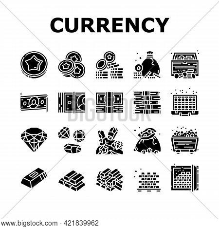 Currency Video Games Collection Icons Set Vector. Playing Money Banknotes And Coin Steak, Gambling G