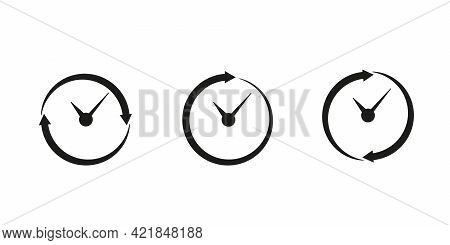 Set Timer Icon, Hour Time With Arrows And Circle Watch, Stopwatch. Service 24 Hours Day. Deadline, R