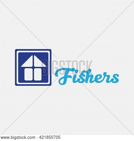 Fishers Home Vector Logo. Blue Square Vector Logo