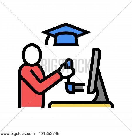 Education Flight Simulator On Computer Color Icon Vector. Education Flight Simulator On Computer Sig