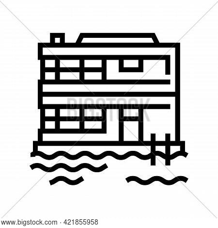 Floating On Water Residence House Line Icon Vector. Floating On Water Residence House Sign. Isolated