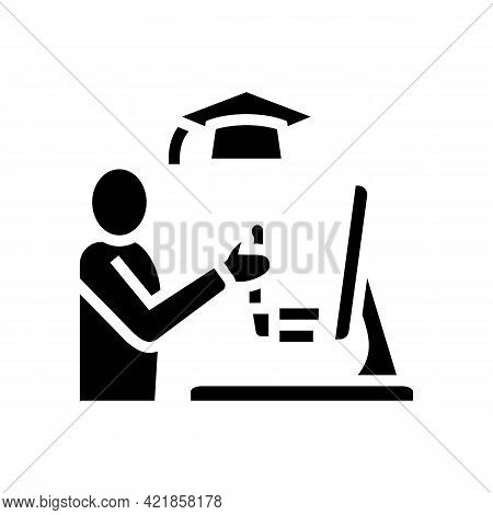 Education Flight Simulator On Computer Glyph Icon Vector. Education Flight Simulator On Computer Sig