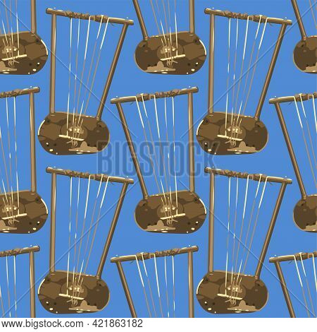 Vintage Woodenn Stringed Musical Instrumen. Vector Repeated Seamless Pattern.