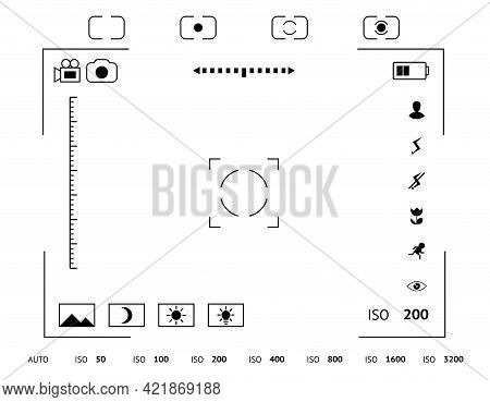 Camera Viewfinder Display. Exposure And Composition Focus, Electronic Zoom, Photography Optical, Fin