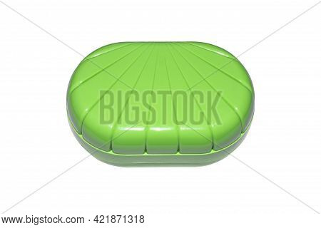 Soap Dish With Soap Isolated On A White Background.soap In A Plastic Soap Dish Top View.