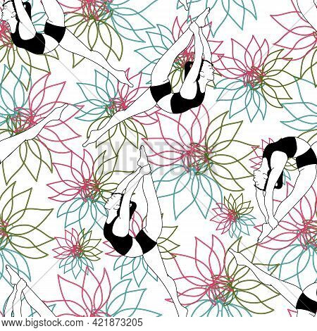 Yoga Vector Seamless Pattern Collection White And Pink