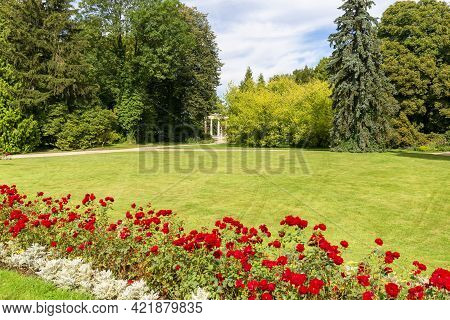 Lancut, Poland - August 26, 2020:  Gloriette In The Garden Of 16th Century Baroque Lancut Castle
