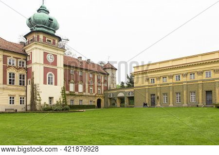 Lancut, Poland - May 5, 2013: Front View Of 16th Century Baroque Lancut Castle And Orangery, Former 