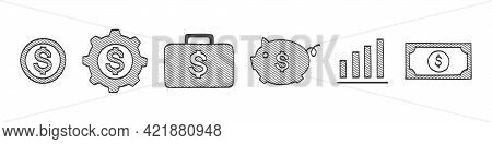 Currency Icons. Money Signs. Finansial Vector Icons. Hand Drawn Vector Illustration