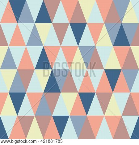 Vector Seamless Geometry Triangle Mosaic Pattern In Blue And Brown Colors. Geometric Background For 