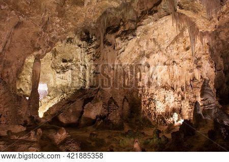 Carlsbad Caverns New Mexico. The Main Chamber Of The Cavern Known As The Big Room