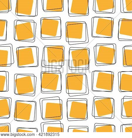 Abstract Seamless Pattern. Yellow Squares In A Black Frame.
