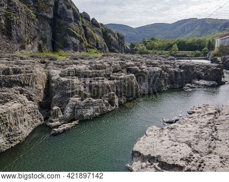 Aerial View Of Sheytan Dere (shaitan River) Canyon Under The Dam Of Studen Kladenets Reservoir, Bulg