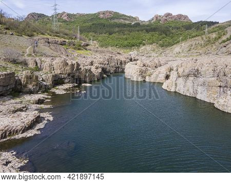 Aerial View Of Sheytan Dere (shaitan River) Canyon Under The Dam Of Studen Kladenets Reservoir, Bulg