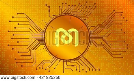 Mdex Mdx Cryptocurrency Token Symbol Of The Defi Project In Circle With Pcb Tracks On Gold Backgroun